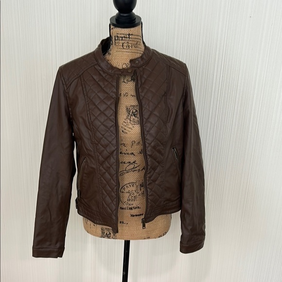 Miss Selfie Brown Faux Leather Bomber Jacket With Quilted Pattern